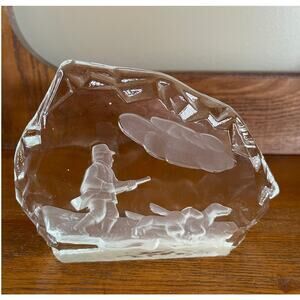 Art Glass Bruce Clark Hunter & Dogs Thick Art Glass Paperweight Figurine
